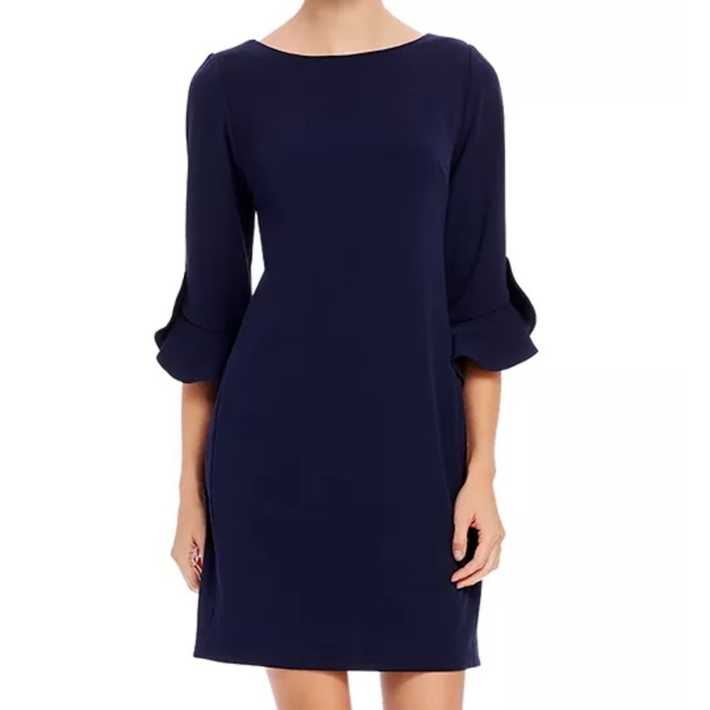 KARL LAGERFELD PARIS Scuba Crêpe Sheath Dress women 14 Elegant Navy Blue career